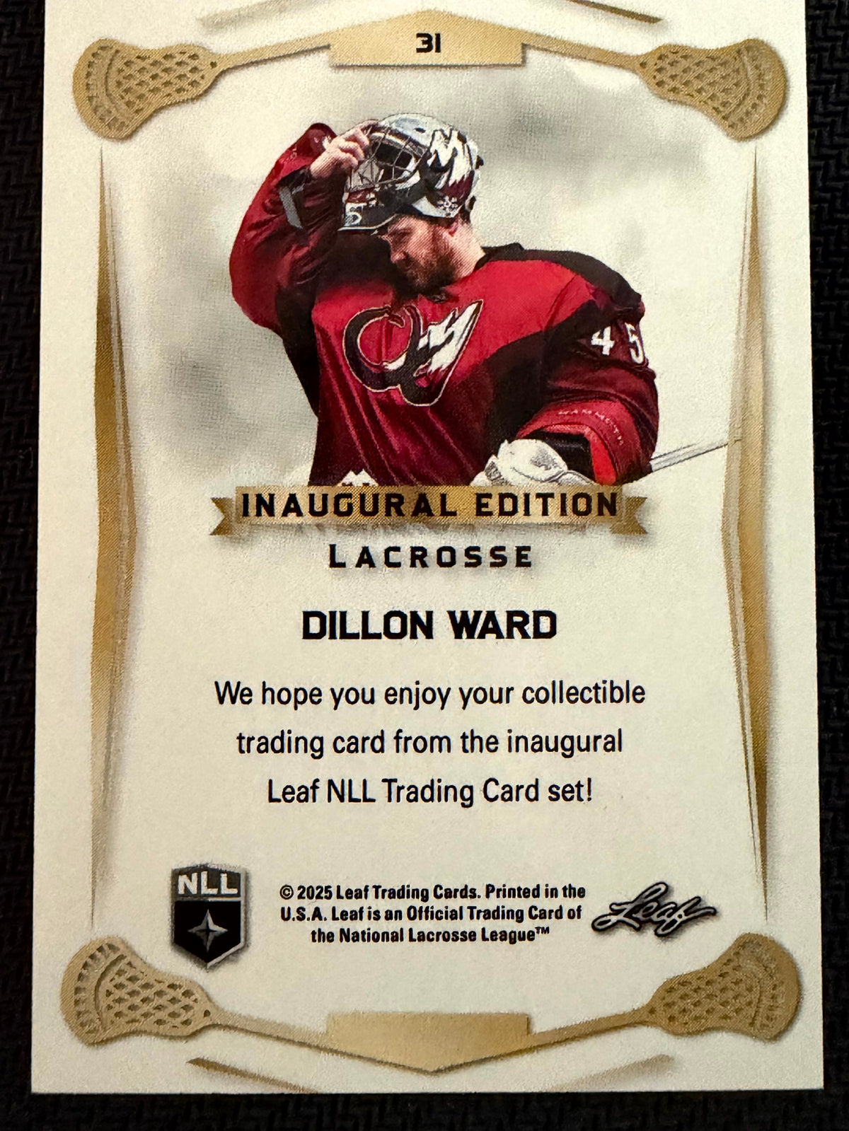Dillon Ward 2025 Leaf NLL Inaugural Colorado Mammoth Rose Gold 20/50 #31