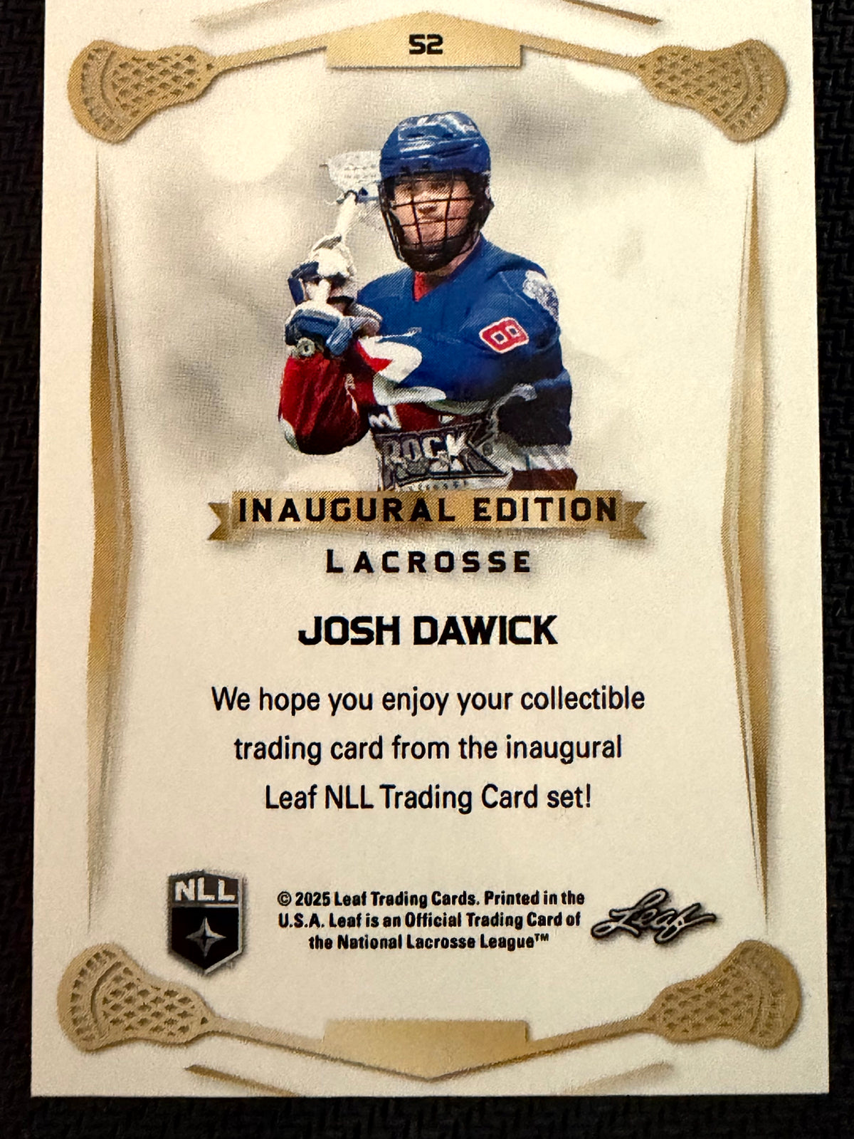 Josh Dawick 2025 Leaf NLL Inaugural Toronto Rock Rose Gold 35/50 #52