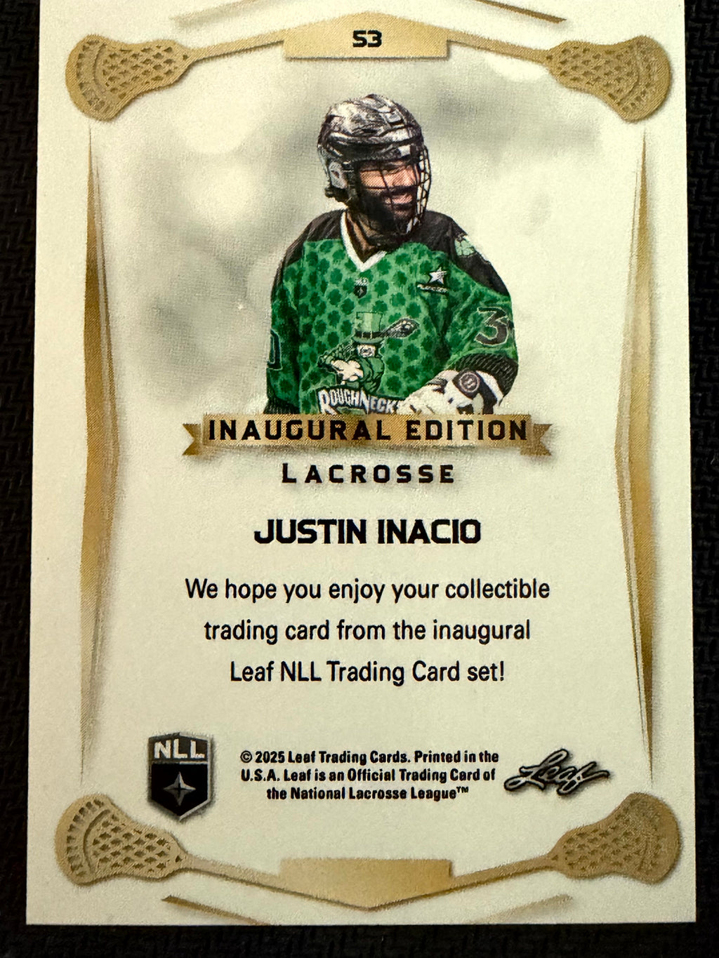Justin Inacio 2025 Leaf NLL Inaugural Calgary Roughnecks Rose Gold 45/50 #53