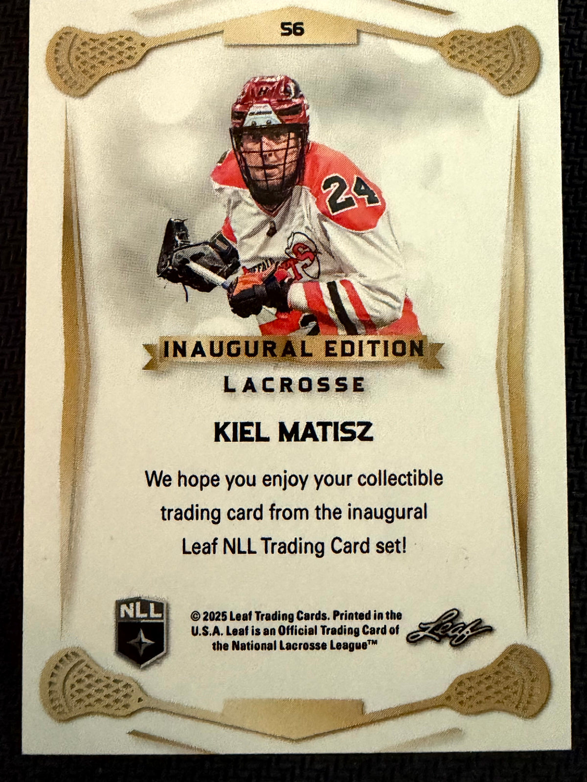 Kiel Matisz 2025 Leaf NLL Inaugural Buffalo Bandits Rose Gold 46/50 #56