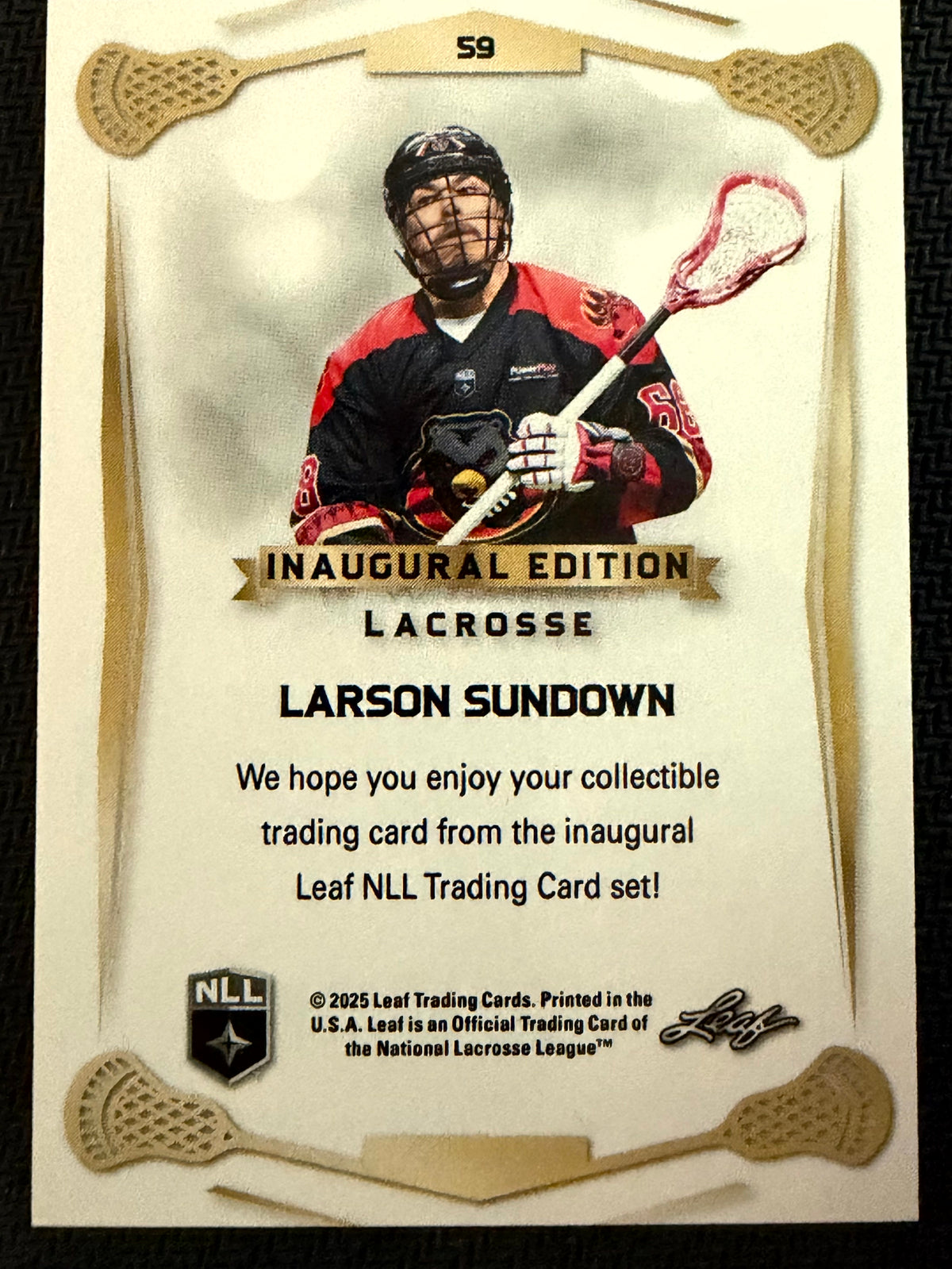 Larson Sundown 2025 Leaf NLL Inaugural Ottawa Black Bears Rose Gold 38/50 #59