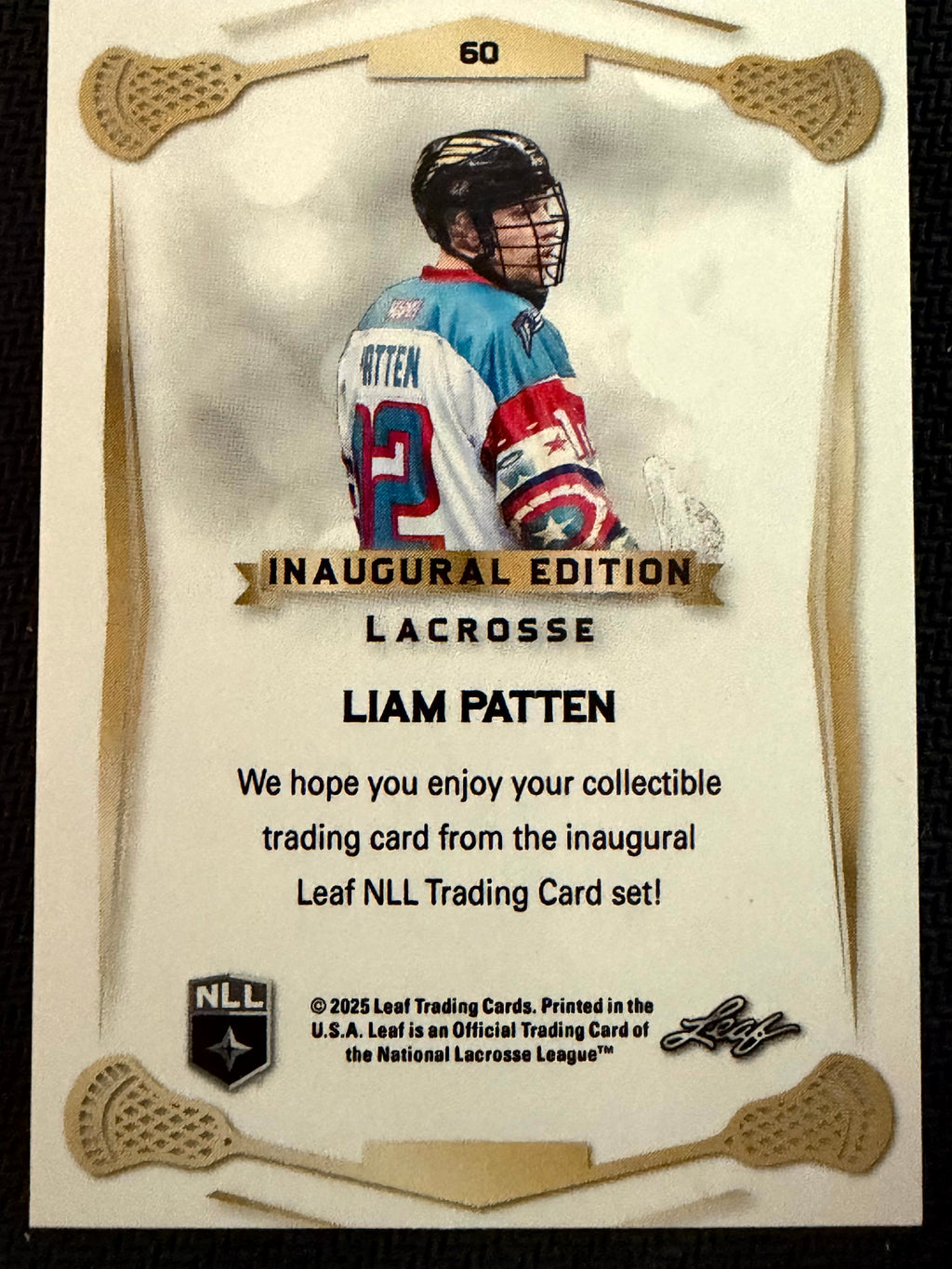 Liam Patten 2025 Leaf NLL Inaugural Philadelphia Wings Rose Gold 27/50 #60