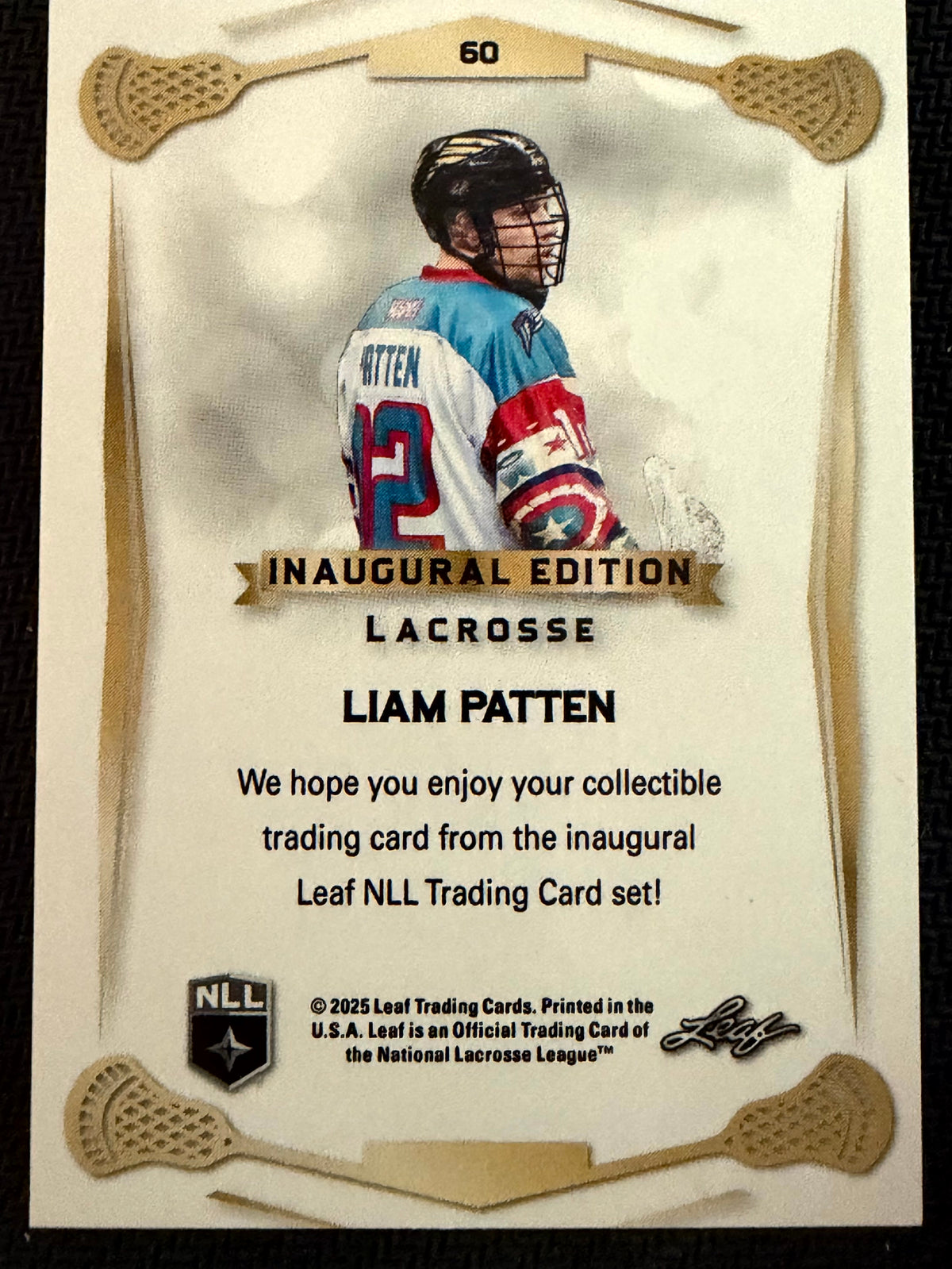 Liam Patten 2025 Leaf NLL Inaugural Philadelphia Wings Rose Gold 27/50 #60
