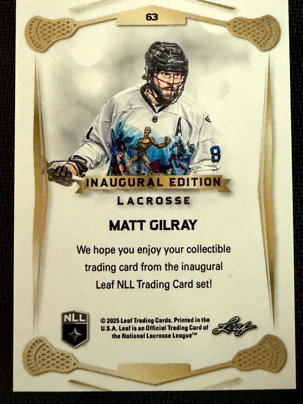 Matt Gilray 2025 Leaf NLL Inaugural Rochester Nighthawks Rose Gold 37/50 #63