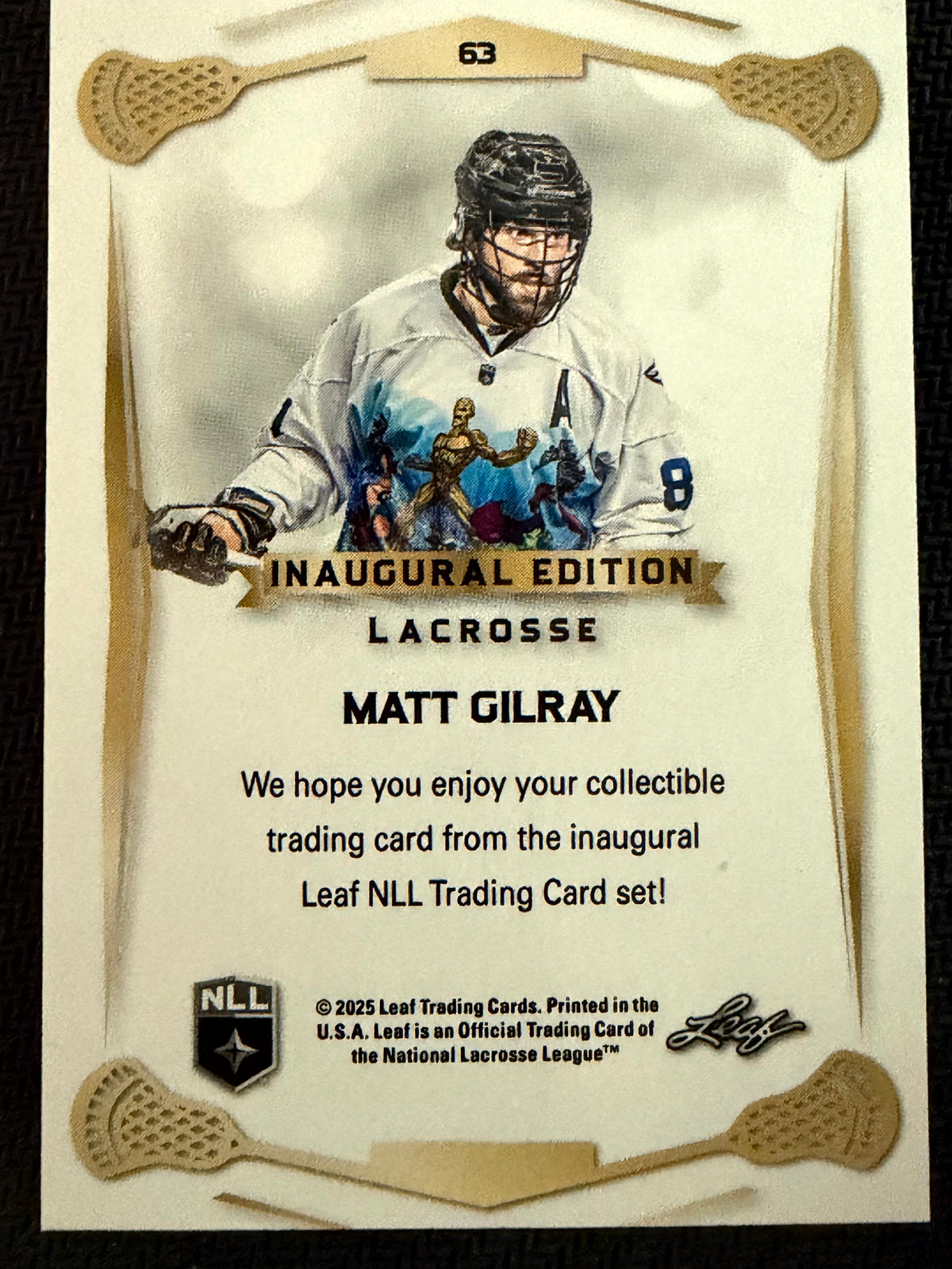 Matt Gilray 2025 Leaf NLL Inaugural Rochester Nighthawks Rose Gold 37/50 #63