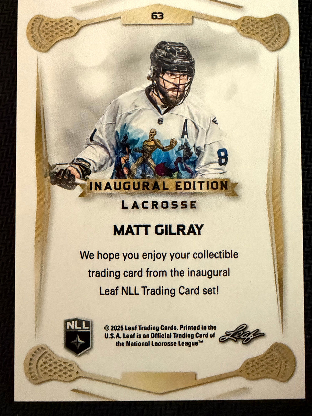 Matt Gilray 2025 Leaf NLL Inaugural Rochester Nighthawks Rose Gold 15/50 #63