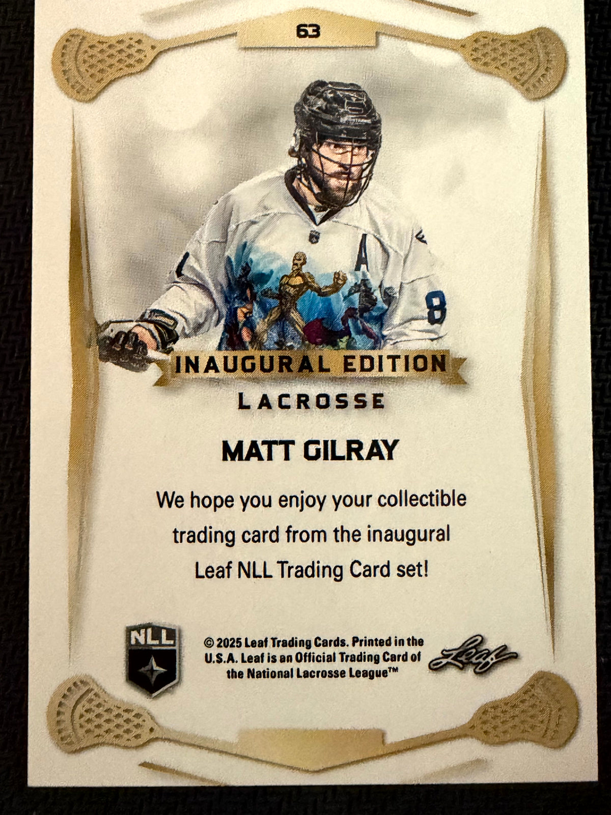 Matt Gilray 2025 Leaf NLL Inaugural Rochester Nighthawks Rose Gold 15/50 #63