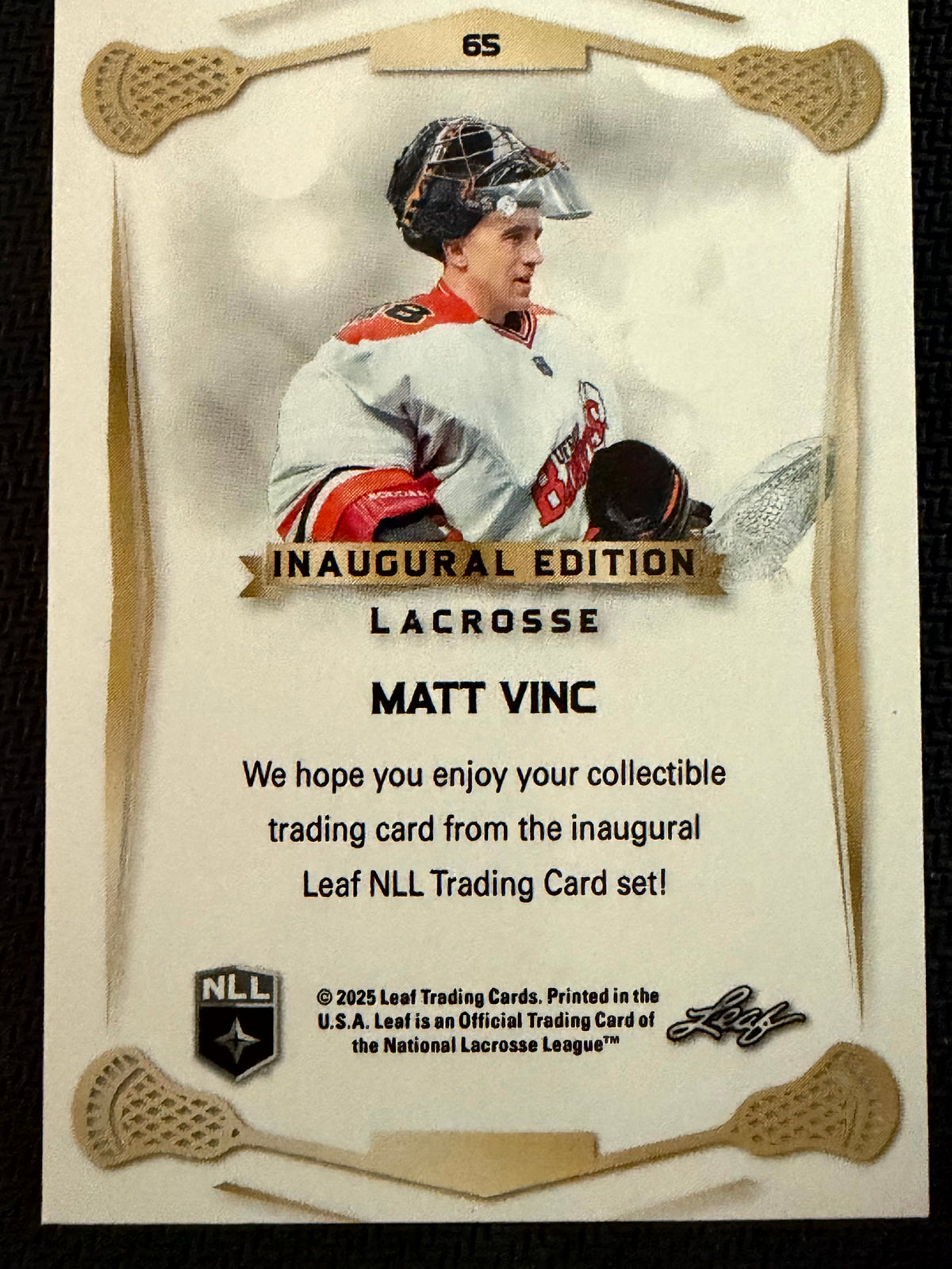 Matt Vinc 2025 Leaf NLL Inaugural Buffalo Bandits Rose Gold 40/50 #65