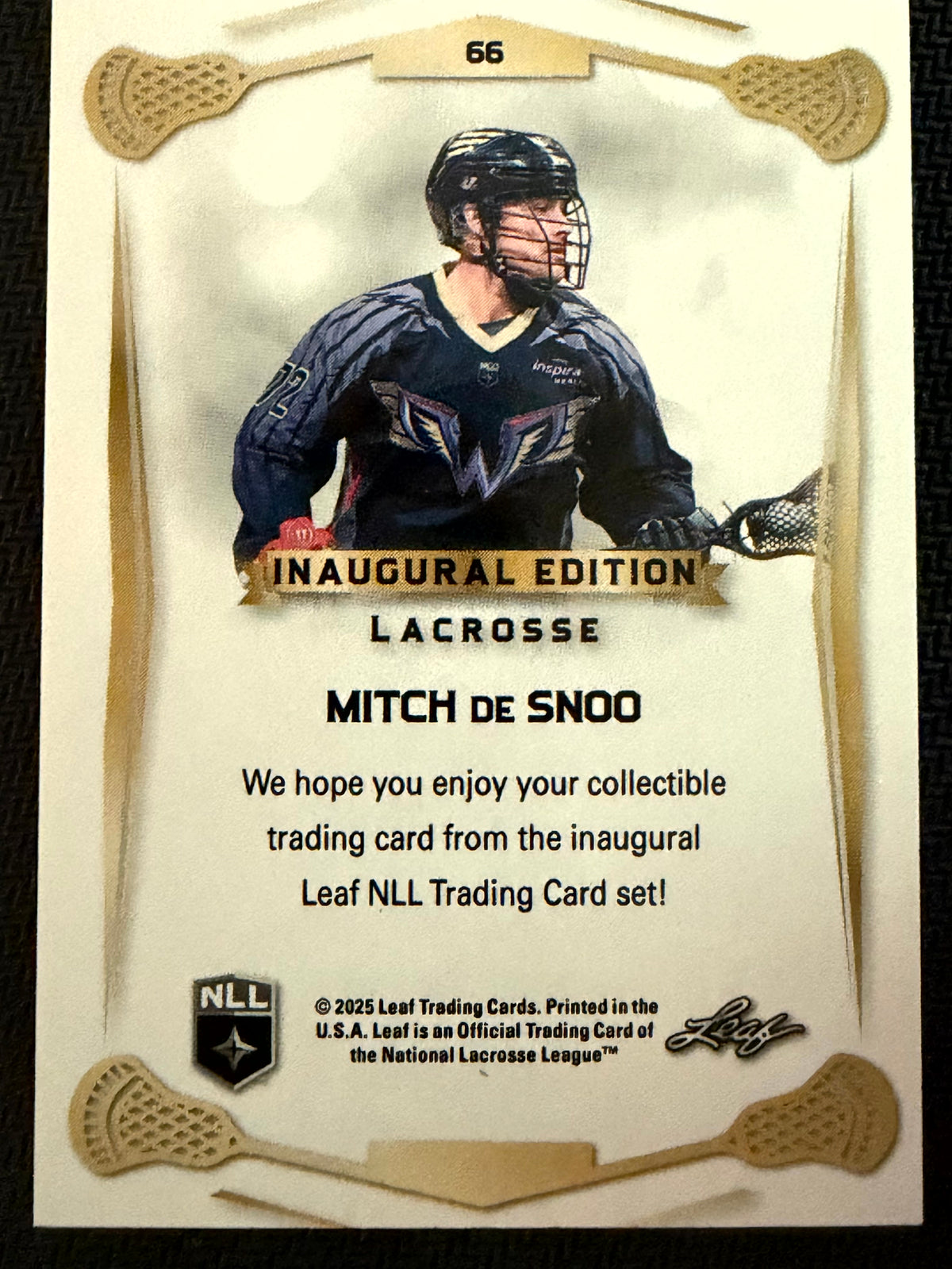 Mitch de Snoo 2025 Leaf NLL Inaugural Philadelphia Wings Rose Gold 33/50 #66