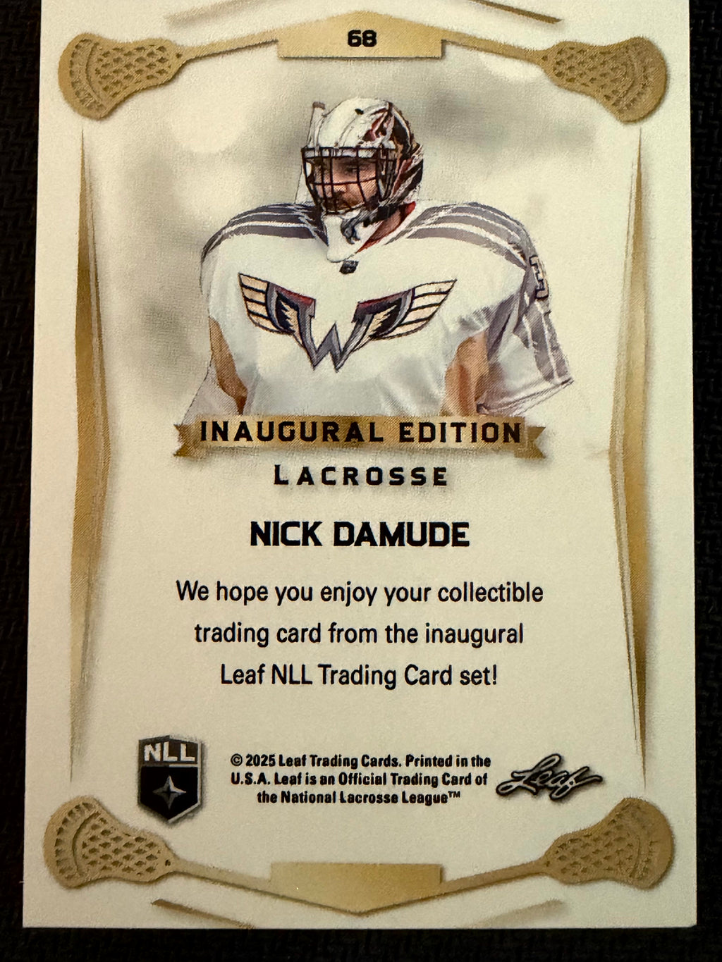 Nick Damude 2025 Leaf NLL Inaugural Philadelphia Wings Rose Gold 30/50 #68