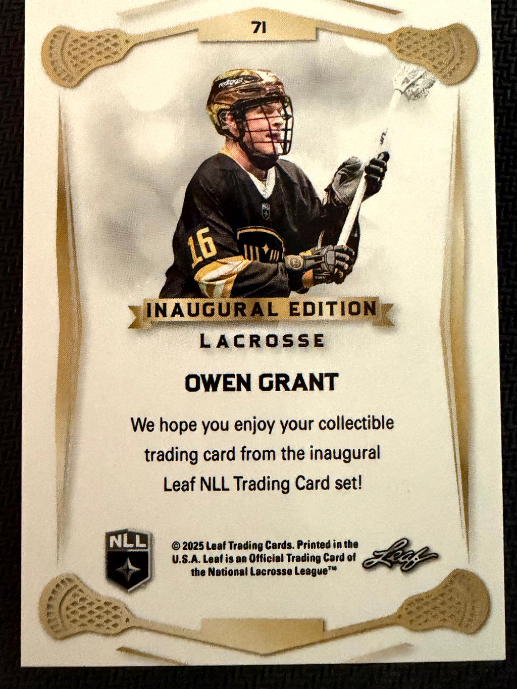 Owen Grant 2025 Leaf NLL Inaugural Vancouver Warriors Rose Gold 11/50 #71