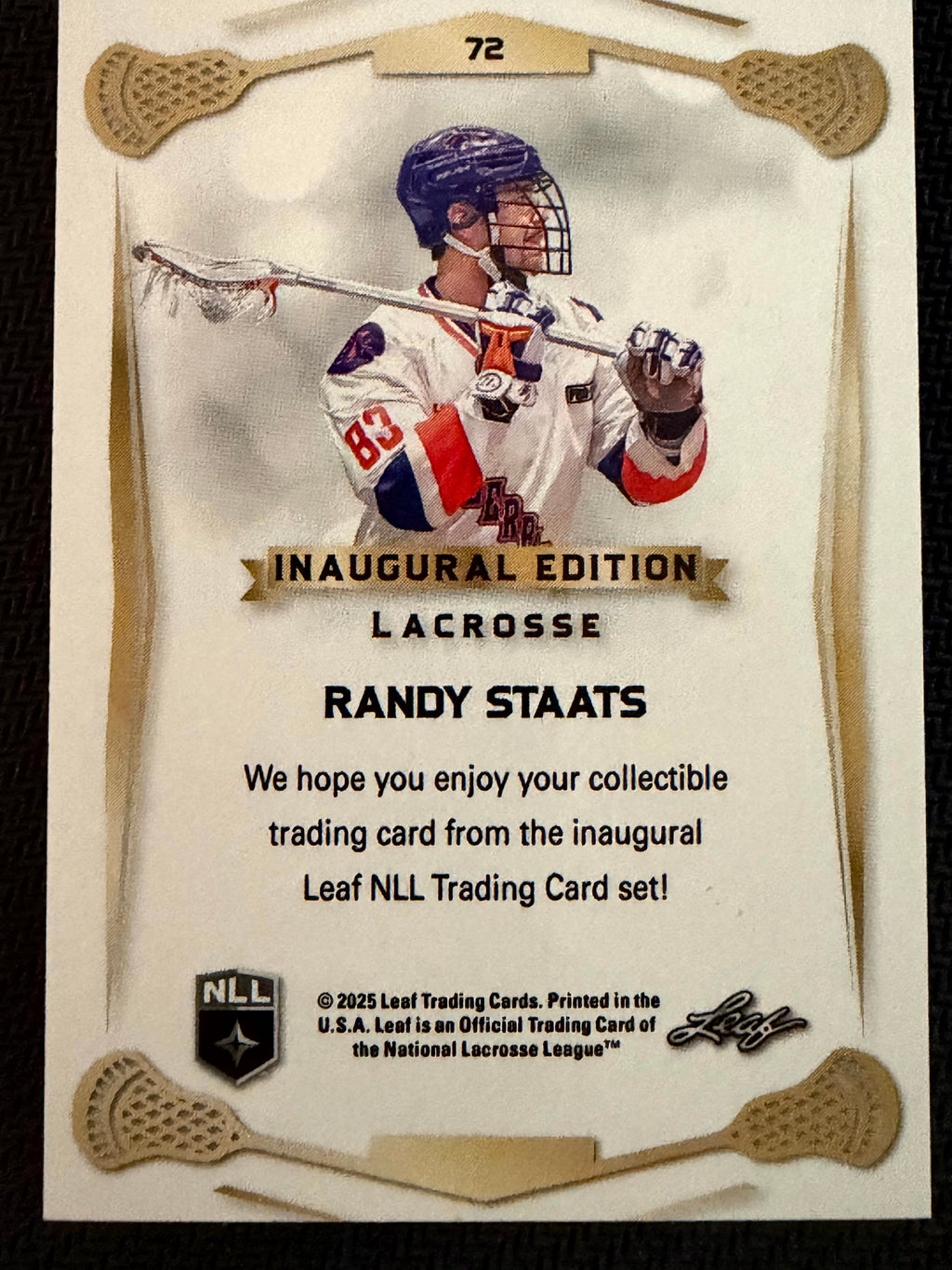 Randy Staats 2025 Leaf NLL Inaugural Halifax Thunderbirds Rose Gold 48/50 #72