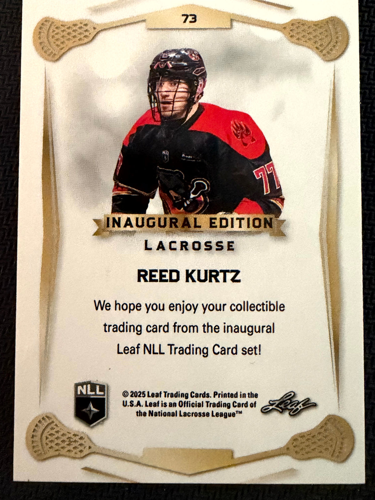 Reed Kurtz 2025 Leaf NLL Inaugural Ottawa Black Bears Rose Gold 48/50 #73