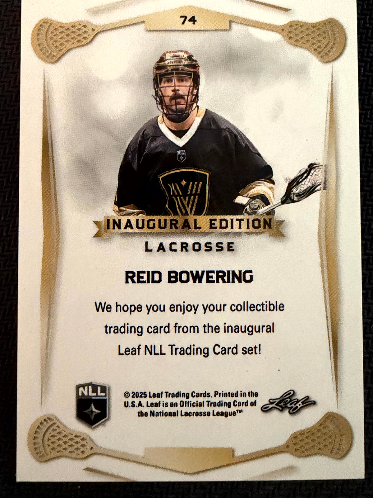 Reid Bowering 2025 Leaf NLL Inaugural Vancouver Warriors Rose Gold 26/50 #74