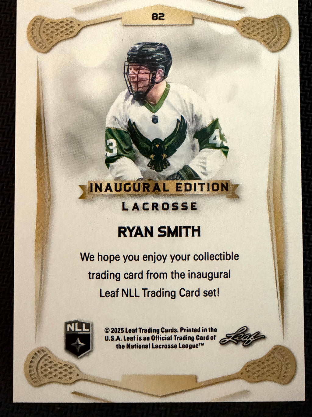 Ryan Smith 2025 Leaf NLL Inaugural Rochester Nighthawks Rose Gold 33/50 #82