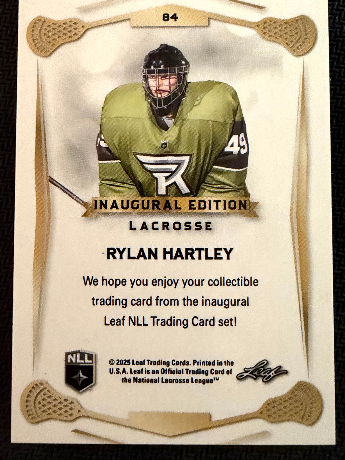 Rylan Hartley 2025 Leaf NLL Inaugural Rochester Nighthawks Rose Gold 29/50 #84