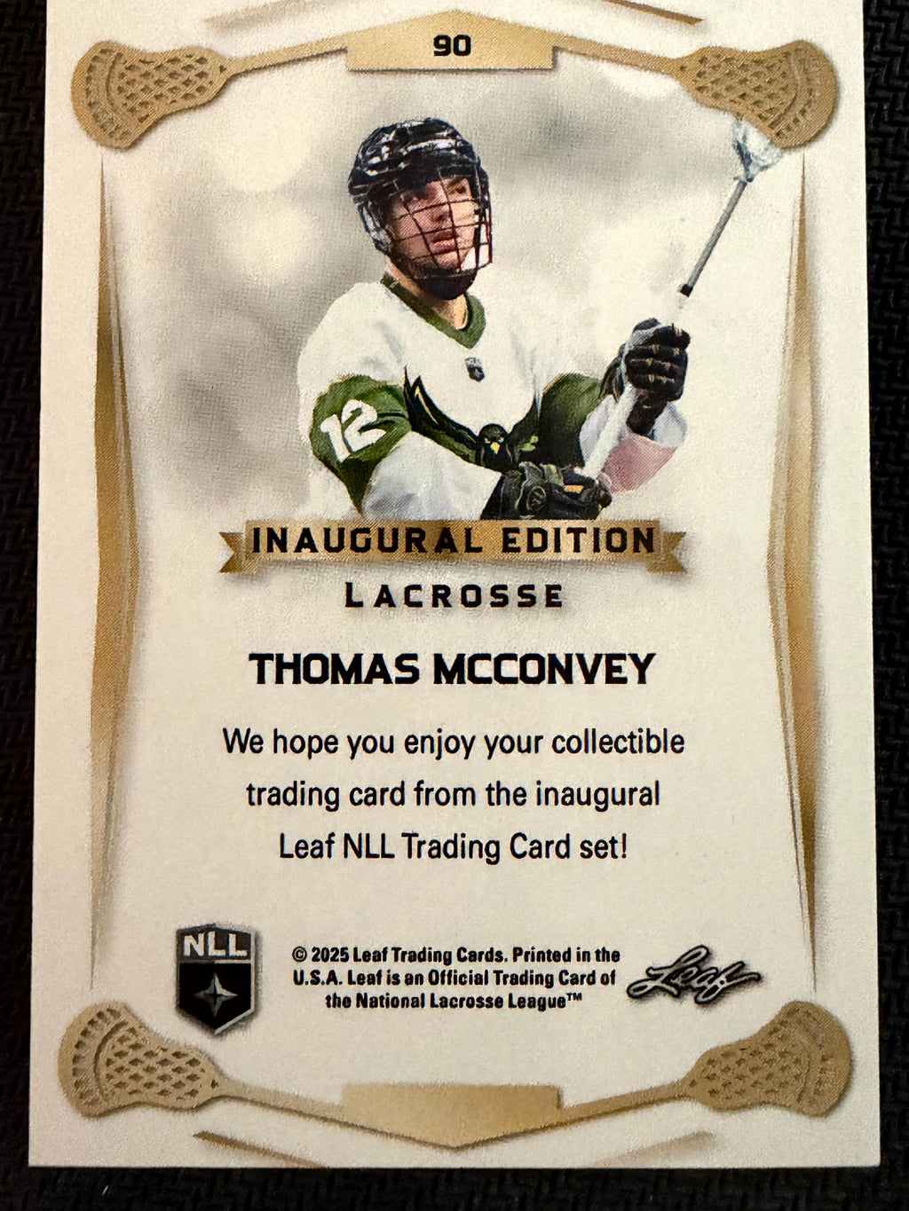 Thomas McConvey 2025 Leaf NLL Inaugural Rochester Nighthawks Rose Gold 28/50 #90