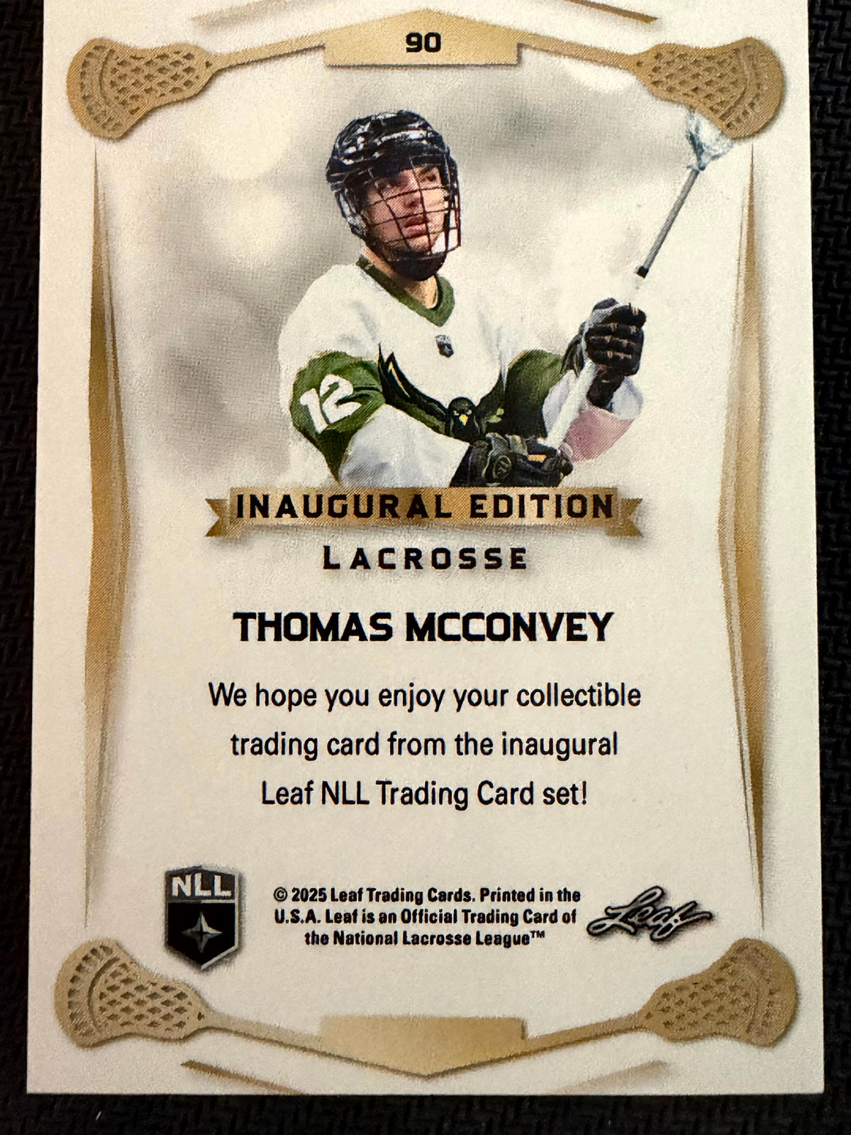 Thomas McConvey 2025 Leaf NLL Inaugural Rochester Nighthawks Rose Gold 28/50 #90