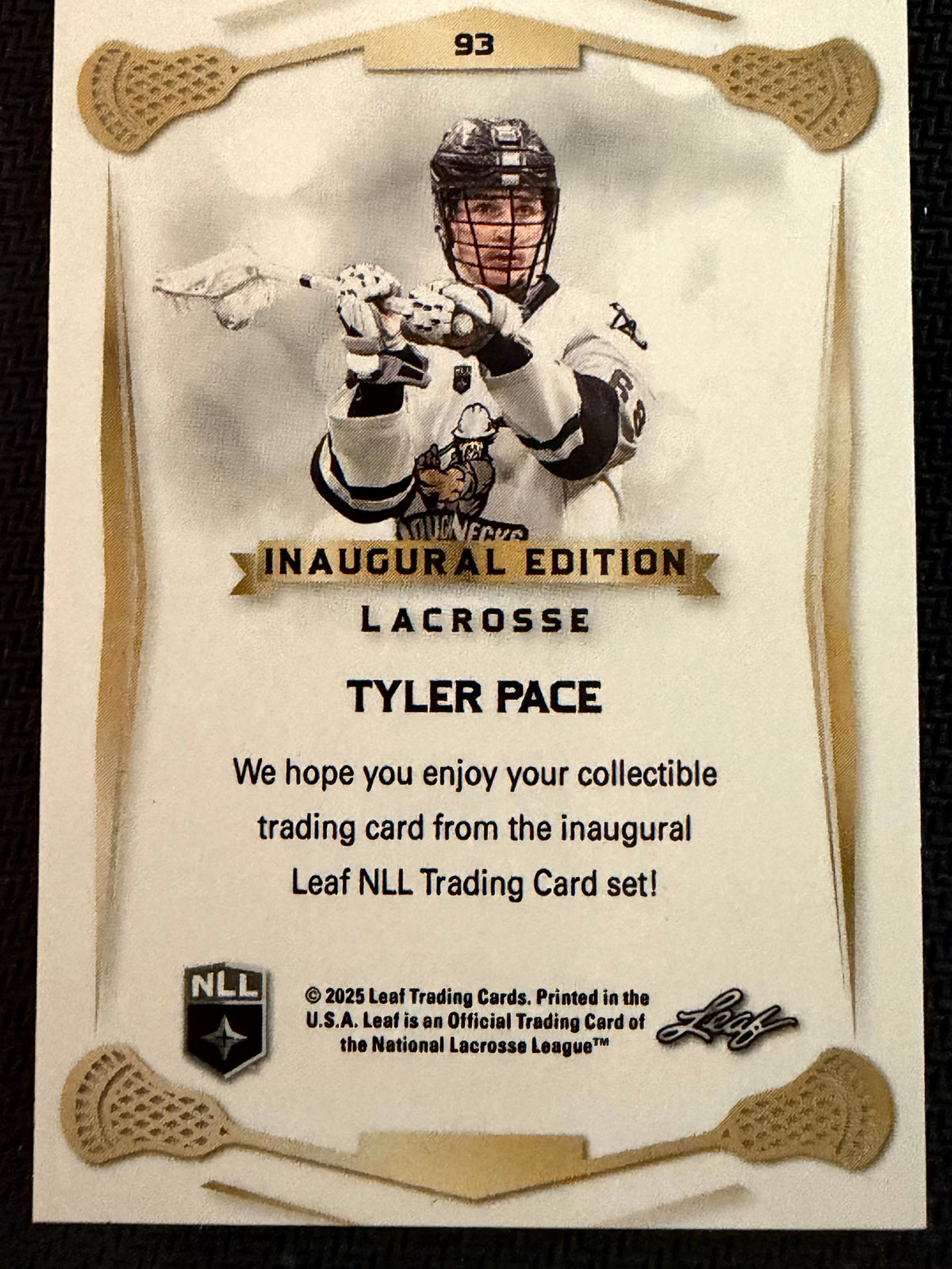 Tyler Pace 2025 Leaf NLL Inaugural Calgary Roughnecks Rose Gold 17/50 #93