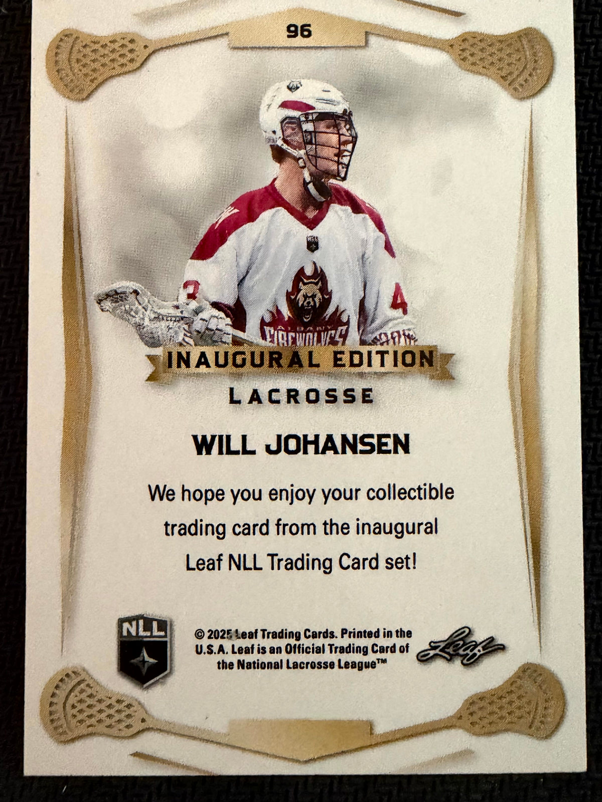 Will Johansen 2025 Leaf NLL Inaugural Albany Firewolves Rose Gold 17/50 #96
