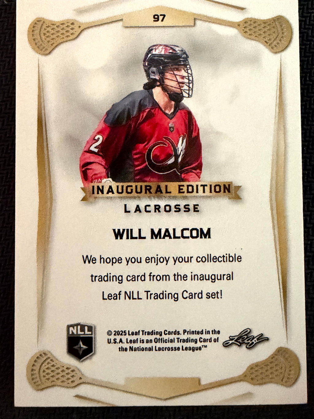 Will Malcom 2025 Leaf NLL Inaugural Colorado Mammoth Rose Gold 48/50 #97