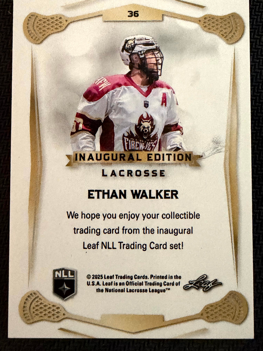 Ethan Walker 2025 Leaf NLL Inaugural Albany Firewolves Rose Gold 40/50 #36