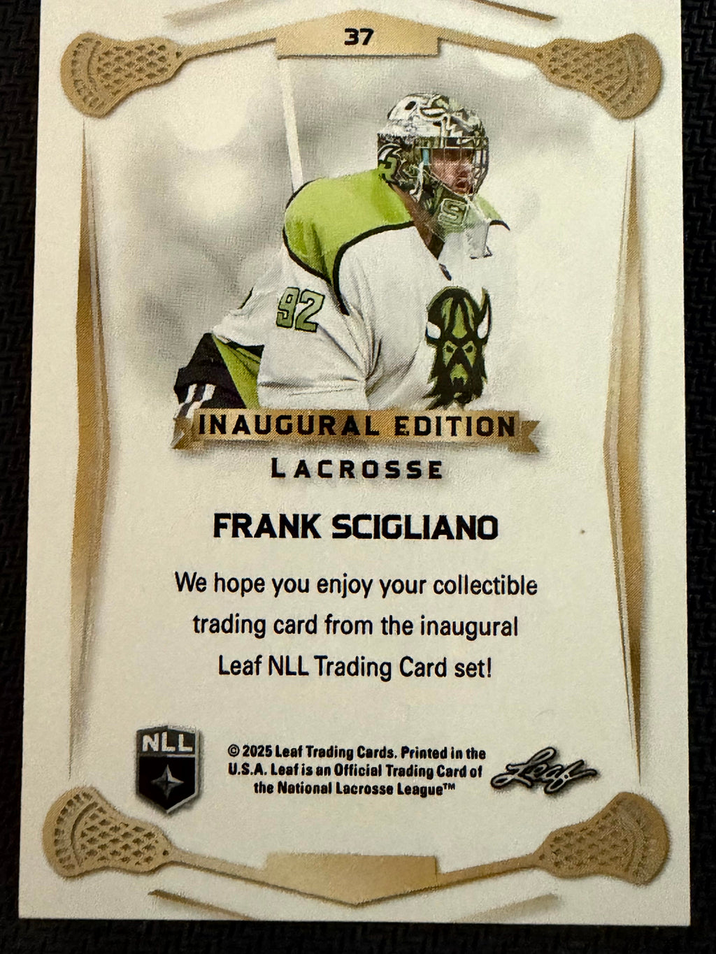 Frank Scigliano 2025 Leaf NLL Inaugural Saskatchewan Rush Rose Gold 39/50 #37