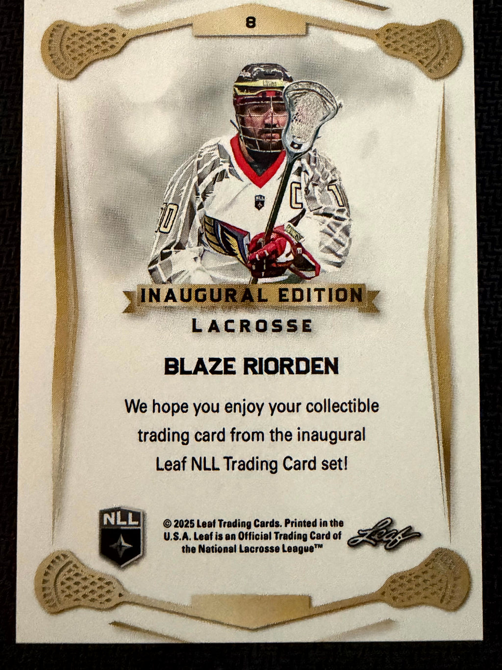 Blaze Riorden 2025 Leaf NLL Inaugural Philadelphia Wings Rose Gold 47/50 #8