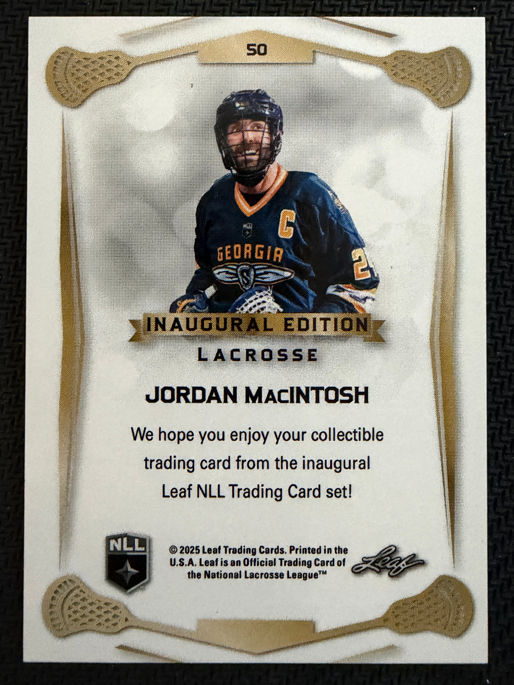 Jordan MacIntosh 2025 Leaf NLL Inaugural Georgia Swarm Rose Gold 33/50 #50