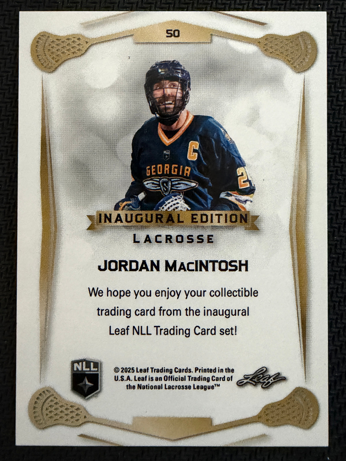 Jordan MacIntosh 2025 Leaf NLL Inaugural Georgia Swarm Rose Gold 33/50 #50