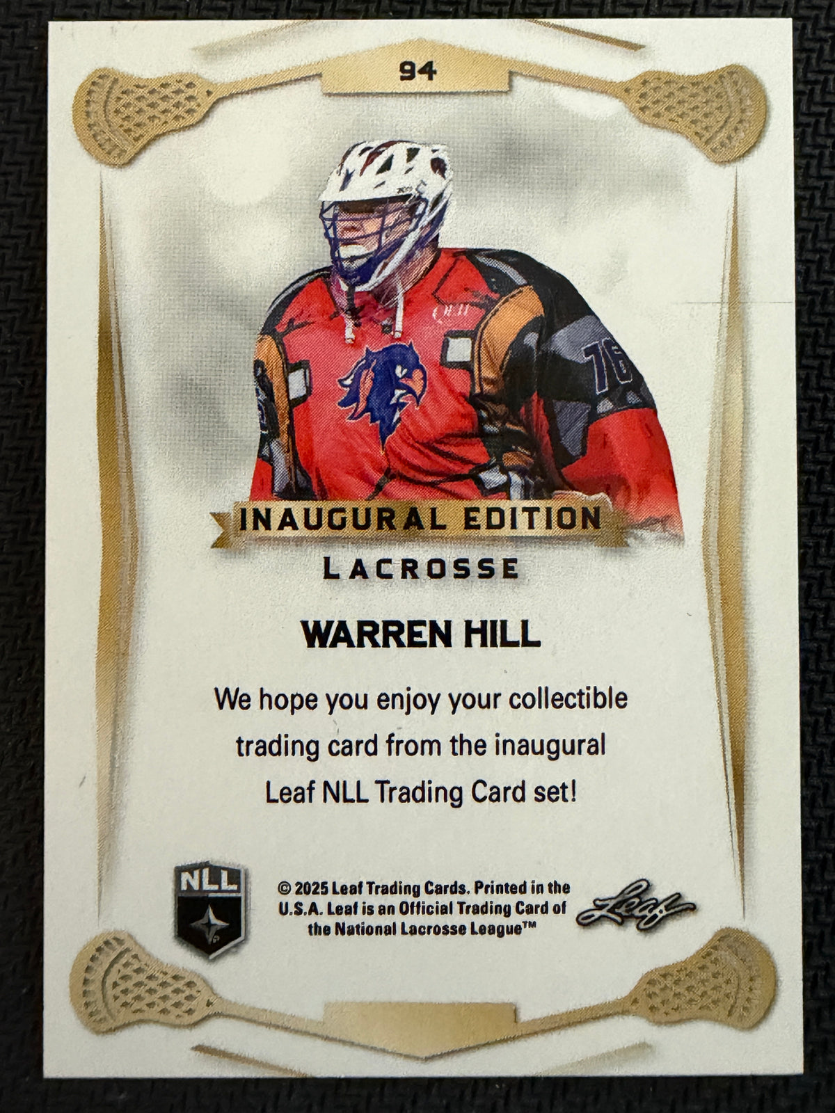 Warren Hill 2025 Leaf NLL Inaugural Halifax Thunderbirds Rose Gold 38/50 #94