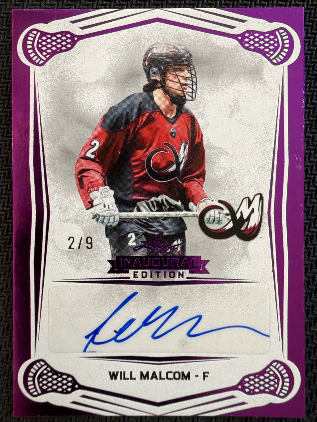 Will Malcolm 2024 Leaf NLL Inaugural Colorado Mamouth Purple Auto 2/9 #BA-WMI