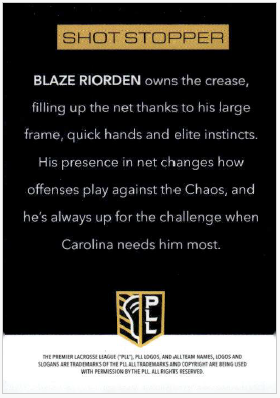 2025 Blaze Riorden Premier Lacrosse League PLL Flagship Prototypes